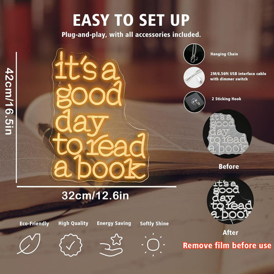 It’s a Good Day to Read a Book neon sign – LED reading quote for cozy home or library
