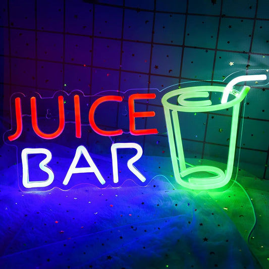Juice Bar Neon Sign – LED Wall Decor with Juice Cup Design for Cafes & Smoothie Shops
