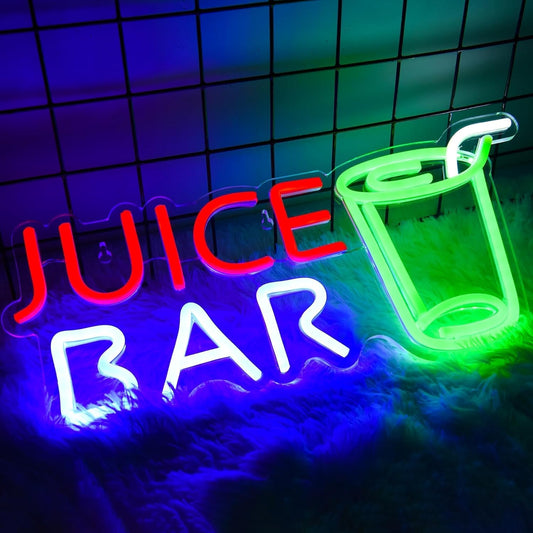 Juice Bar Neon Sign – LED Wall Decor with Juice Cup Design for Cafes & Smoothie Shops