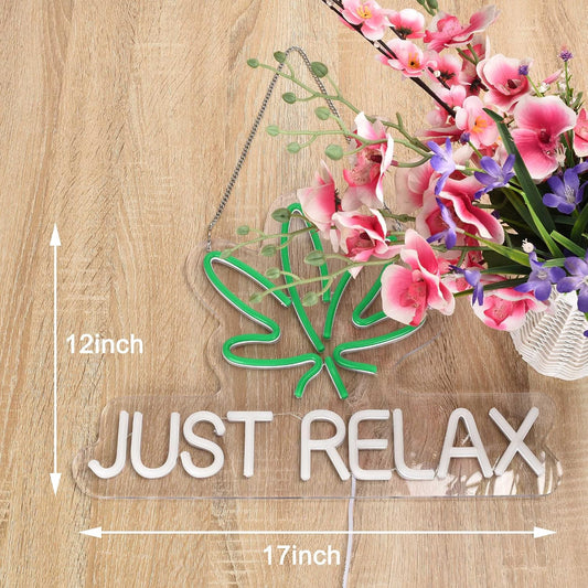 Just Relax" Neon Sign – LED Wall Art with Leaf Design for Home & Office Decor - Deen neon