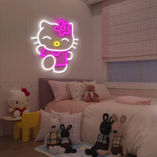 Kawaii Smiling Kitty Neon Sign - LED Wall Light for Cute Room Decor