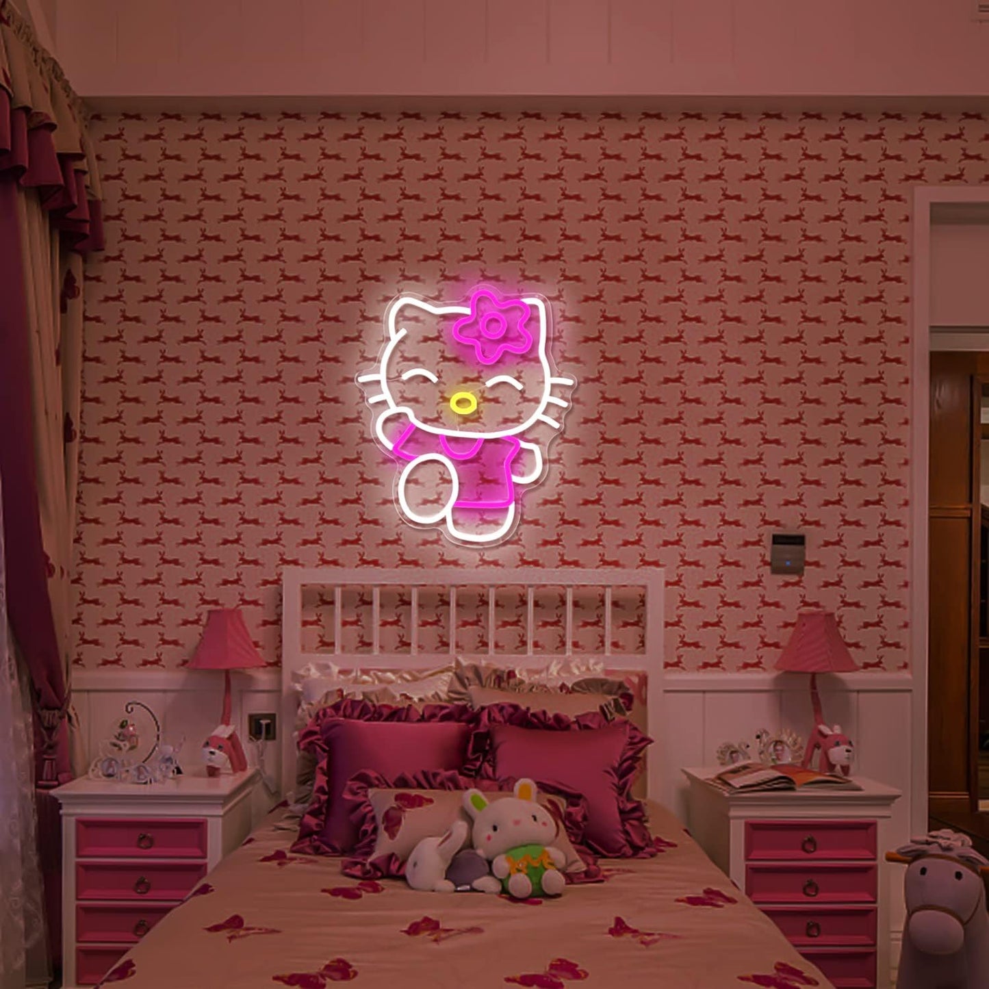 Kawaii Smiling Kitty Neon Sign - LED Wall Light for Cute Room Decor