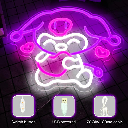 Kuromi Inspired Neon Sign – Cute Purple and Pink LED Light for Kawaii Room or Anime Gift