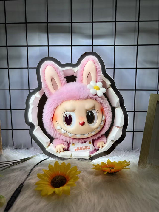  Labubu bunny outfit neon sign with 3D wall-break effect for kids room decor