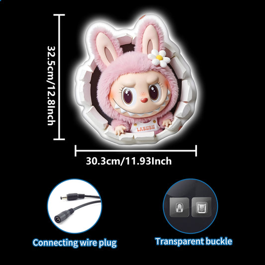  Labubu bunny outfit neon sign with 3D wall-break effect for kids room decor