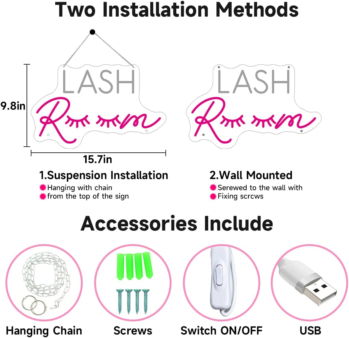 LASH ROOM Neon Sign - LED Eyelash Salon Wall Light for Beauty & Lash Extension Decor
