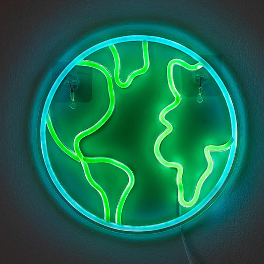 LED Globe Neon Sign – Planet Earth Wall Light for Home & Office Decor - Deen neon