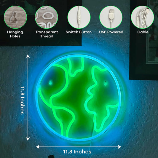 LED Globe Neon Sign – Planet Earth Wall Light for Home & Office Decor - Deen neon