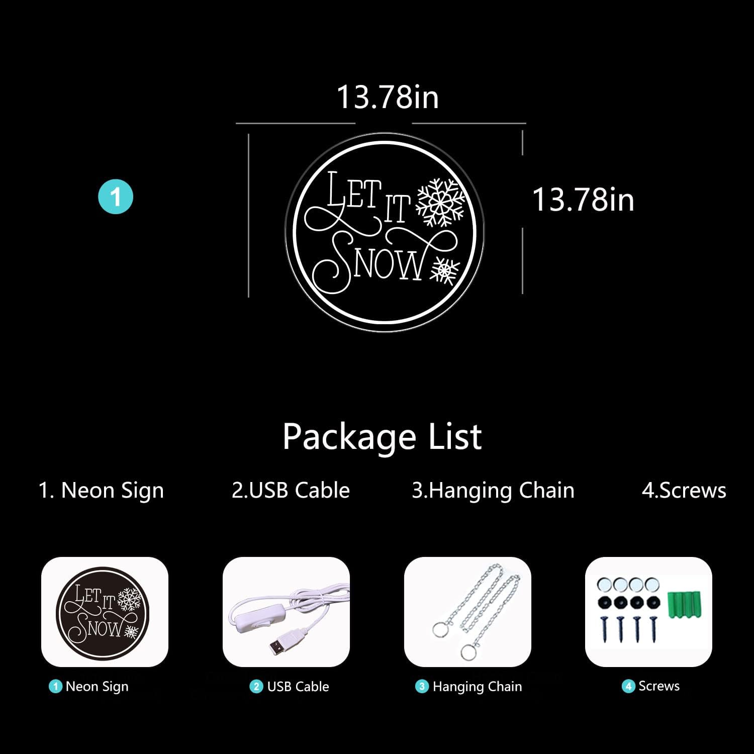 Let It Snow Neon Sign - White LED Christmas Wall Hanging Light for Holiday Decor - Deen neon