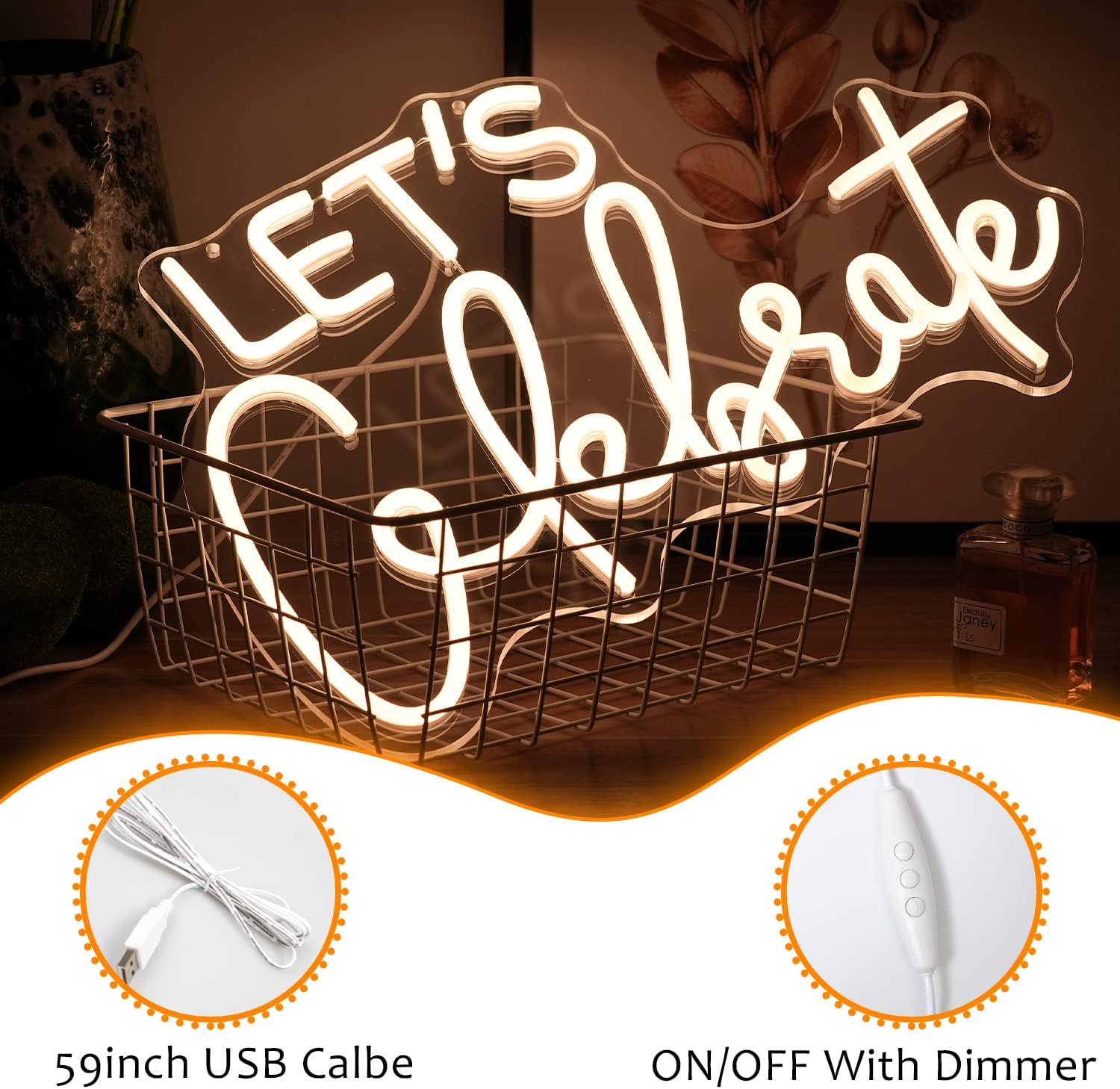 Let's Celebrate Neon Sign – LED Light for Party, Wedding & Event Decor - Deen neon