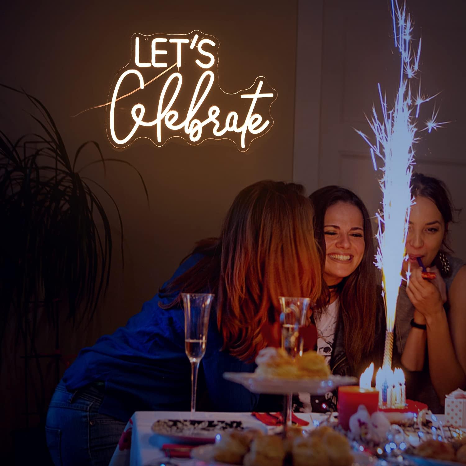 Let's Celebrate Neon Sign – LED Light for Party, Wedding & Event Decor - Deen neon