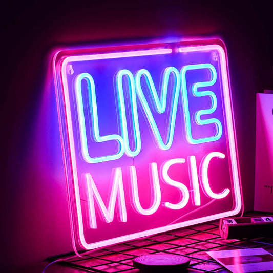 Live Music Neon Sign - LED Bar Light for Concerts, Pubs & Music Lovers - Deen neon