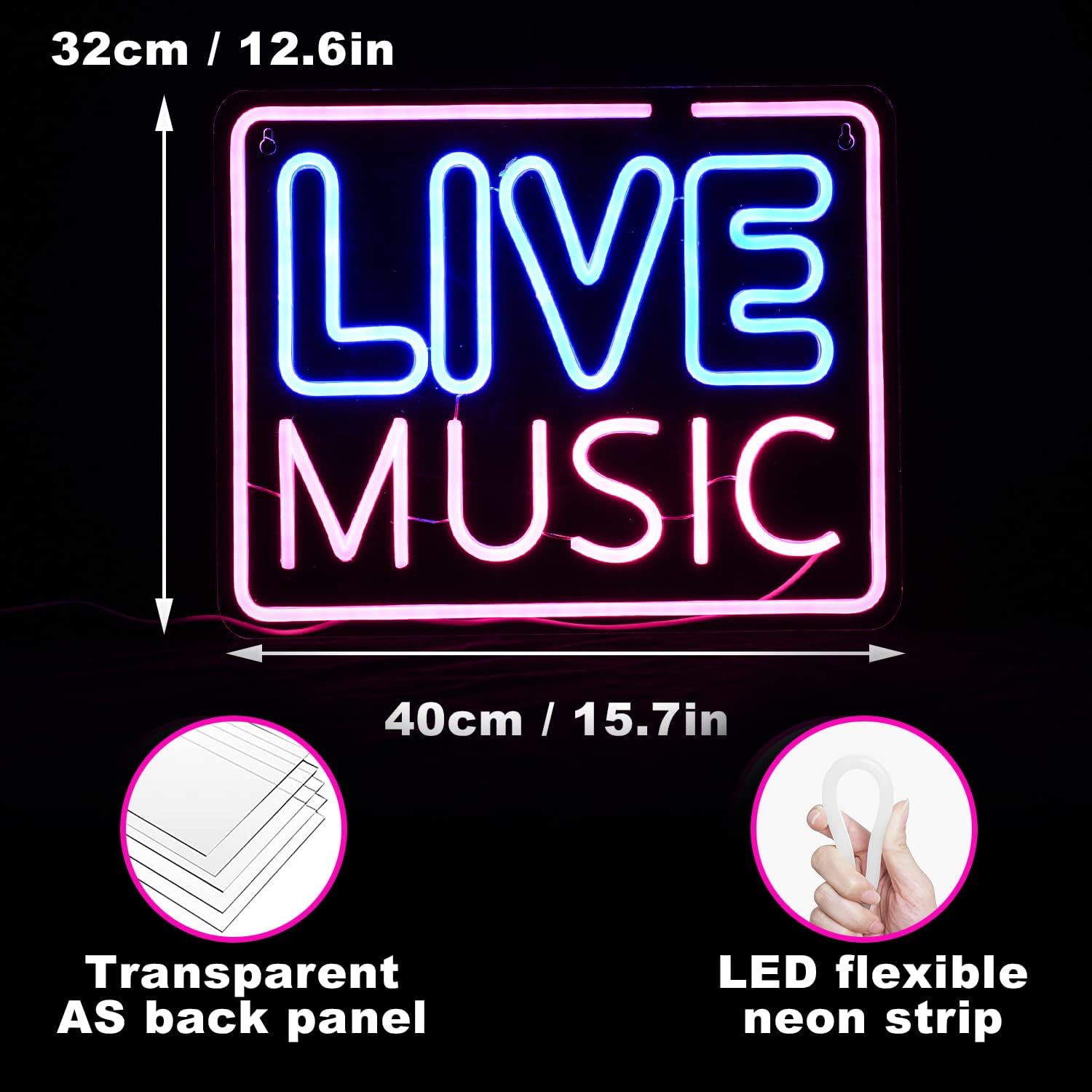 Live Music Neon Sign - LED Bar Light for Concerts, Pubs & Music Lovers - Deen neon