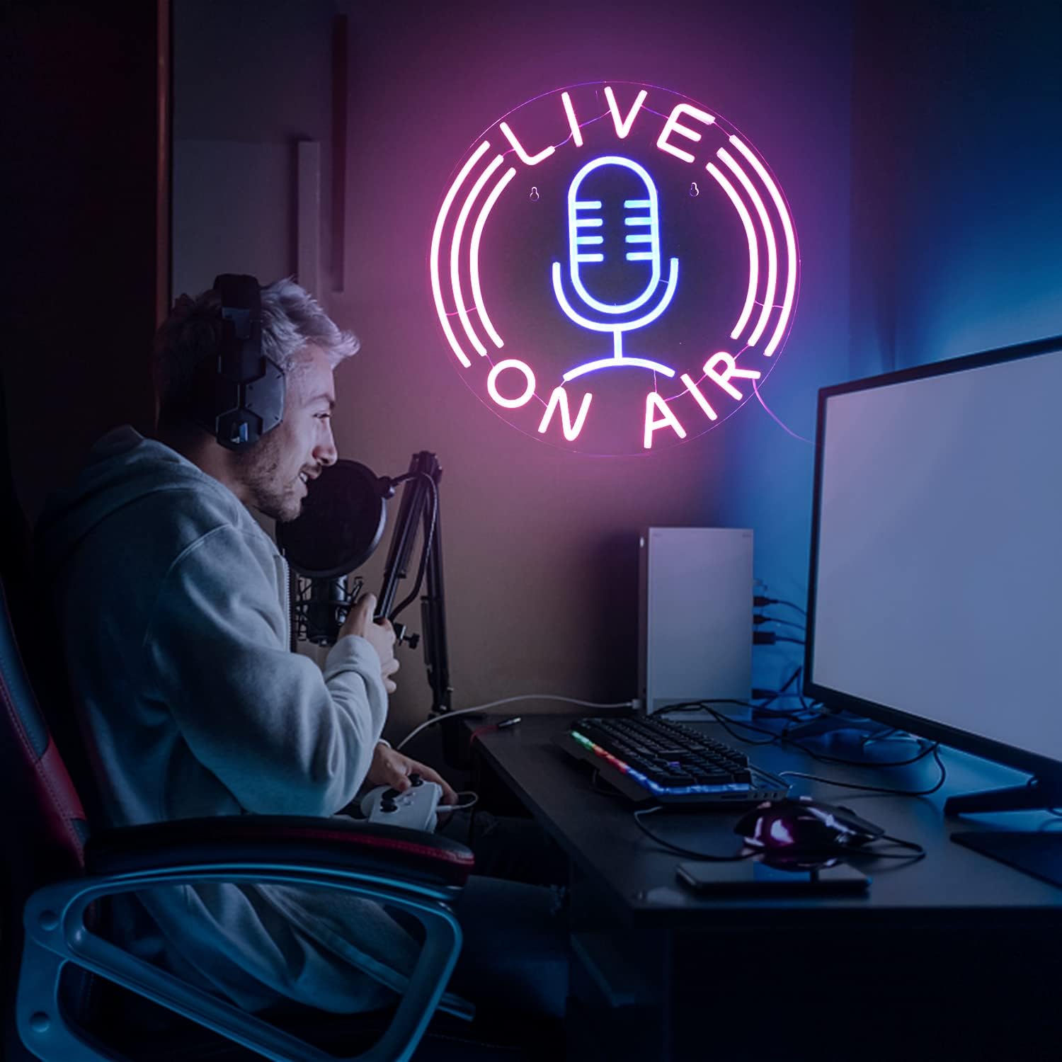 Live On Air Neon Sign - LED Streaming Light for Podcast, Studio & Gaming Room - Deen neon
