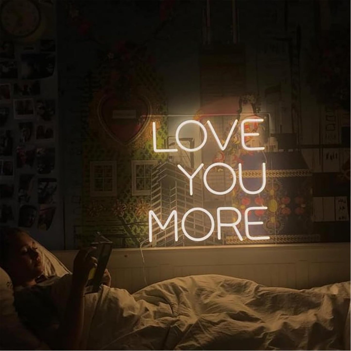 LED neon sign with the words ‘Love You More’ in bright script – romantic wall decor