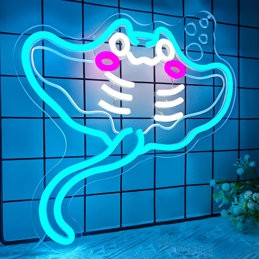 Manta Ray neon sign – glowing LED wall decor shaped like ocean sea creature