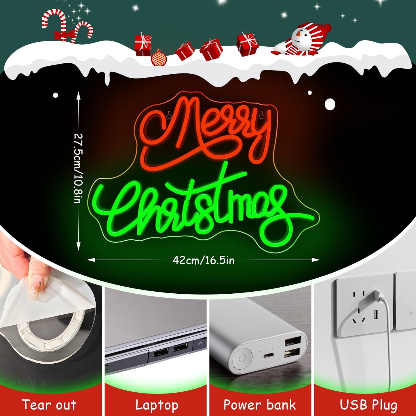 Marry Christmas neon sign in red glowing LED light on wall
