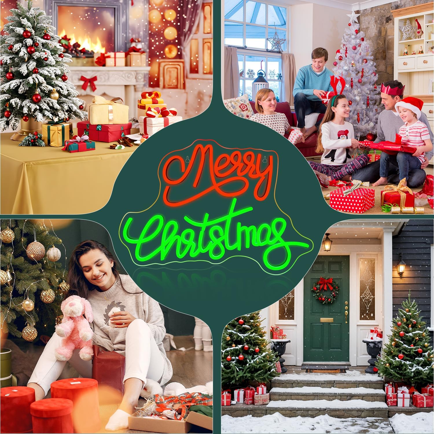 Marry Christmas neon sign in red glowing LED light on wall
