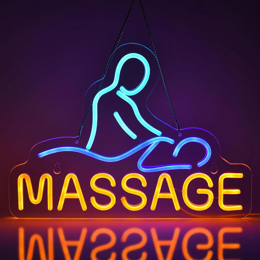 Massage neon sign with calming LED light for therapy and wellness room decor

