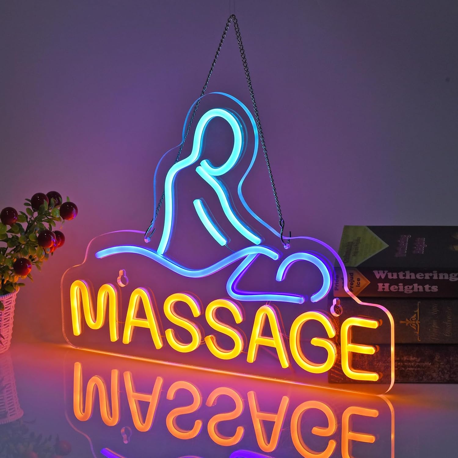 Massage neon sign with calming LED light for therapy and wellness room decor

