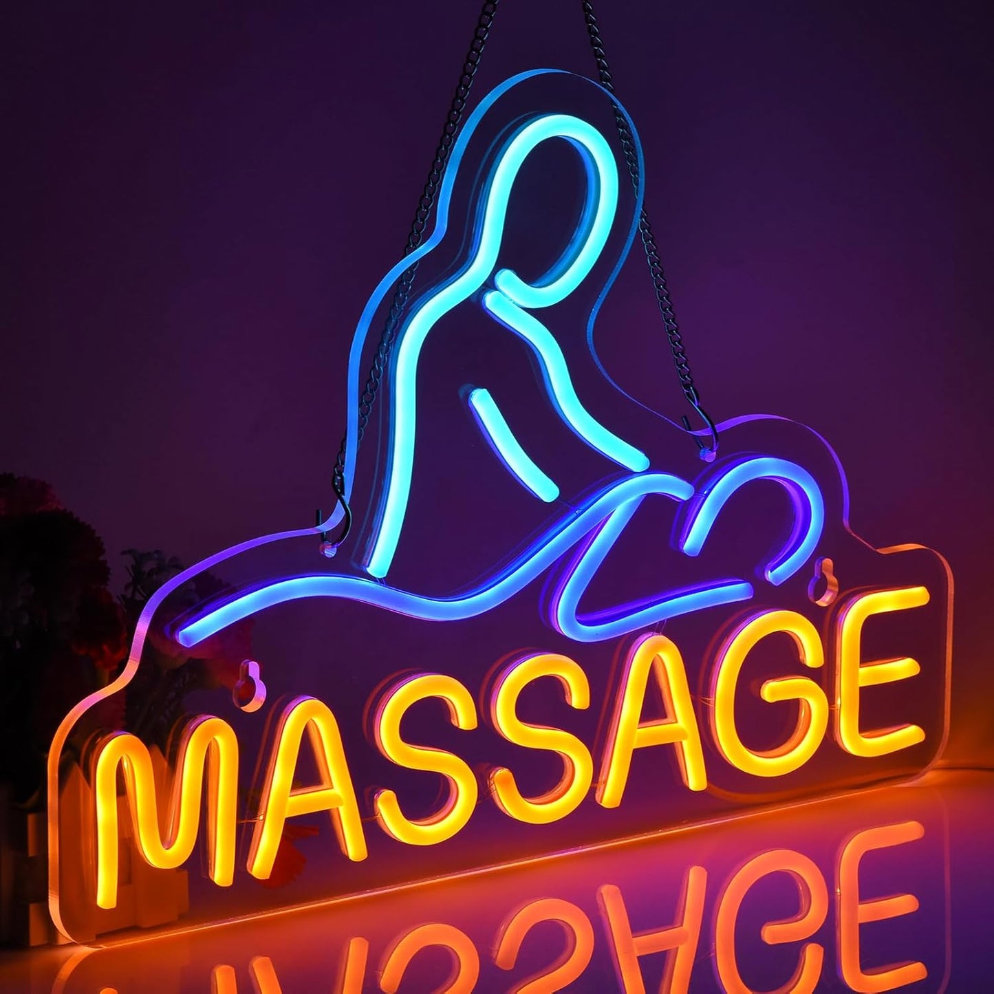 Massage neon sign with calming LED light for therapy and wellness room decor

