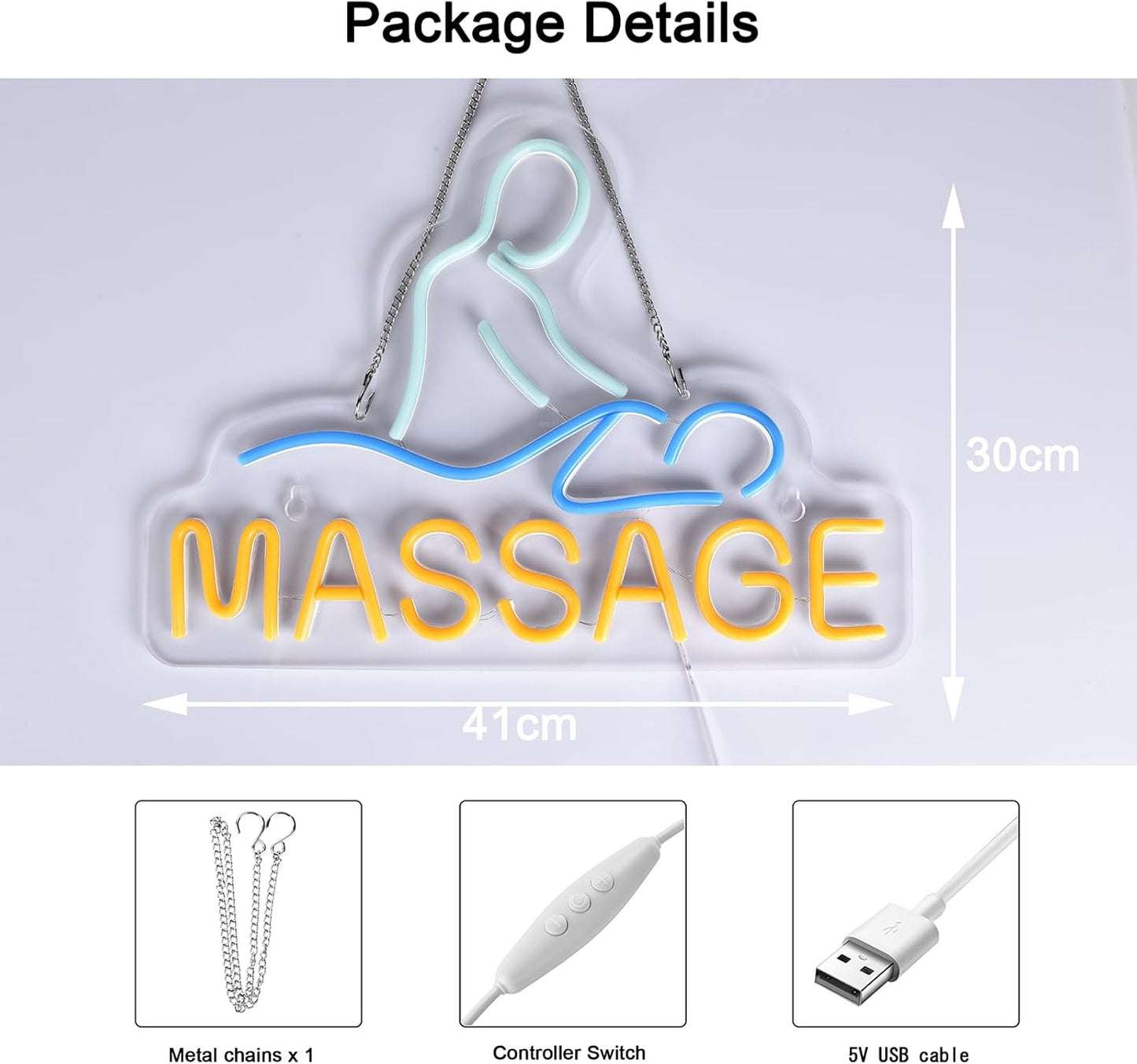 Massage neon sign with calming LED light for therapy and wellness room decor

