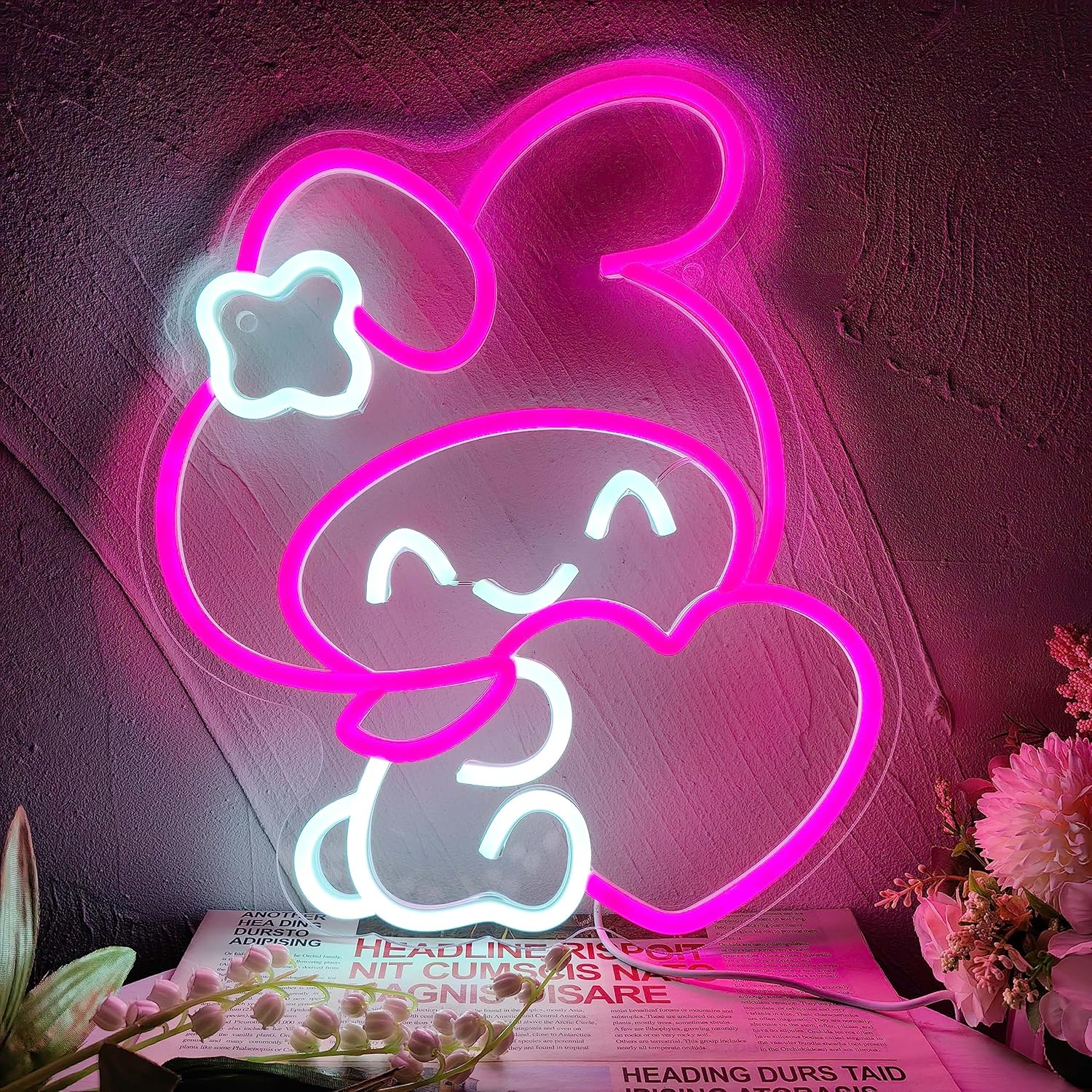 Cute Sanrio Melody neon light decoration for bedroom, soft glow LED lighting