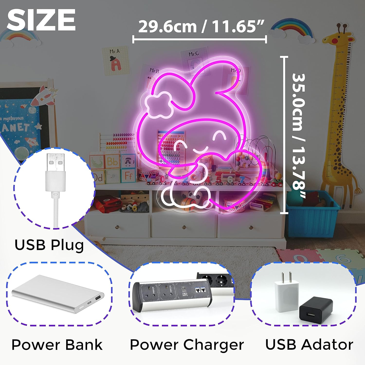 Cute Sanrio Melody neon light decoration for bedroom, soft glow LED lighting
