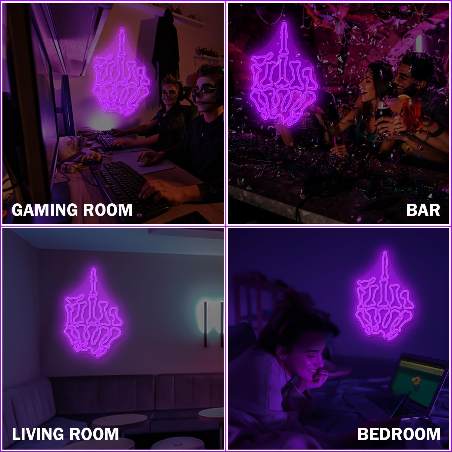 Skeleton Hand Middle Finger Neon Sign – LED Wall Light for Edgy, Punk or Gamer Room Decor