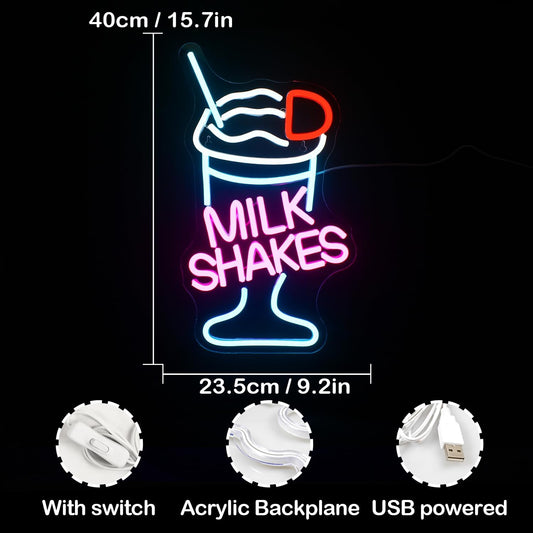 Milk Shakes Neon Sign – LED Milkshake Light for Home & Café Decor