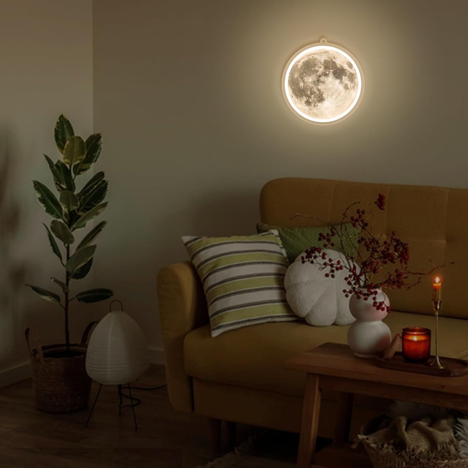 Moon-shaped neon sign with realistic UV-printed lunar surface for space-themed room decor