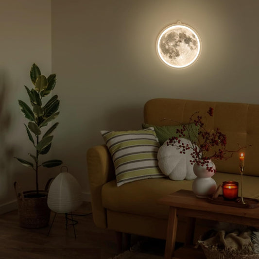Moon-shaped neon sign with realistic UV-printed lunar surface for space-themed room decor