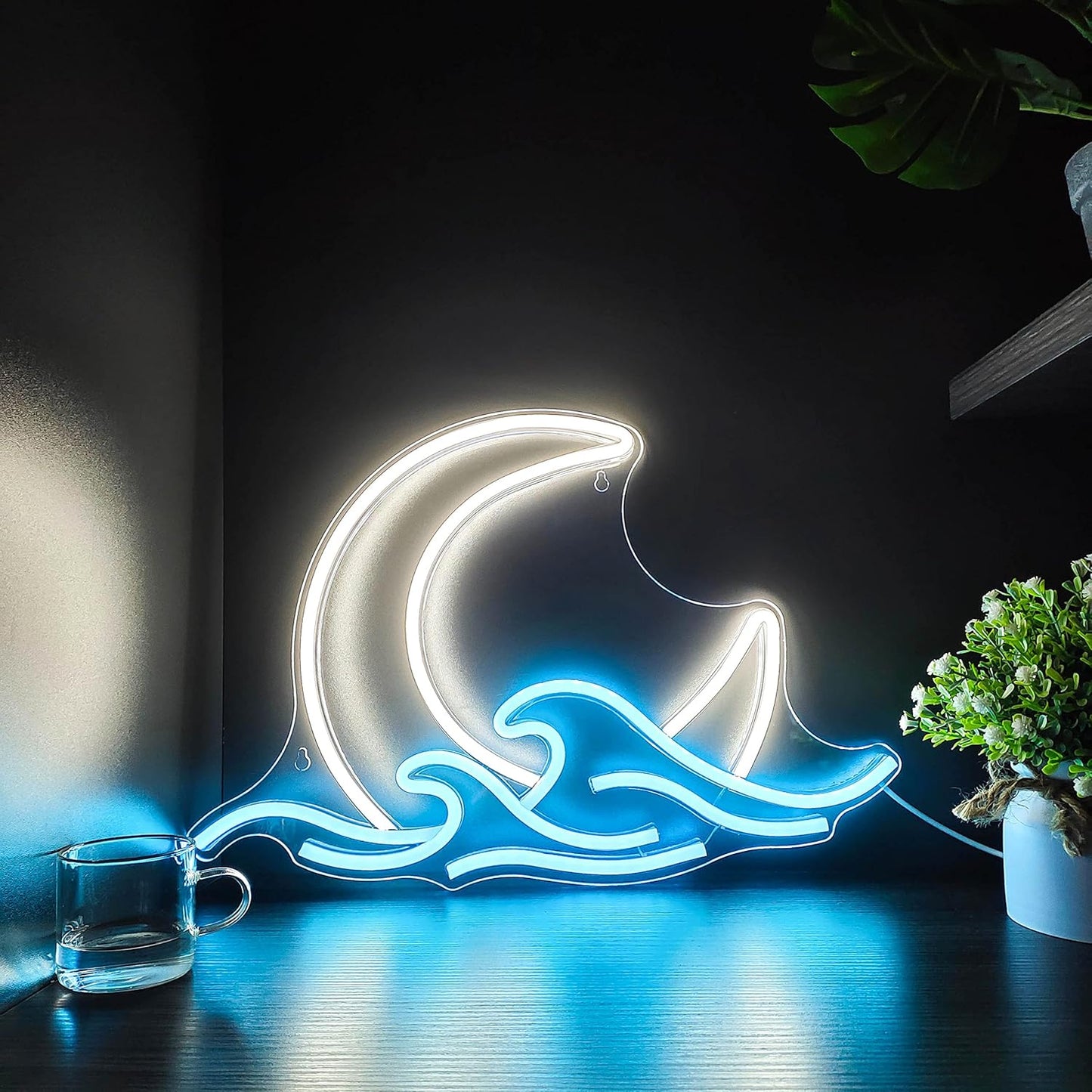 Moonrise Neon Sign – LED Wall Light with Ocean Waves for Bedroom, Living Room & Home Decor - Deen neon