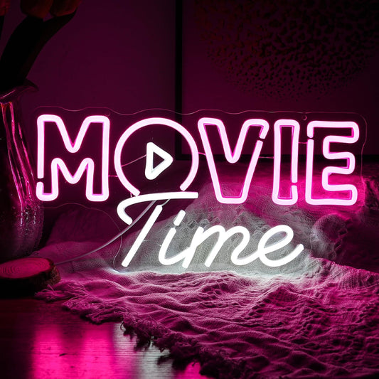 Movie Time Neon Sign – LED Wall Light for Home Theater & Entertainment Room Decor