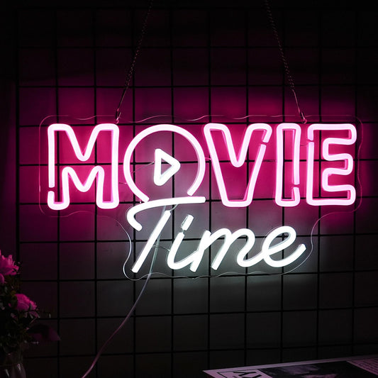Movie Time Neon Sign – LED Wall Light for Home Theater & Entertainment Room Decor