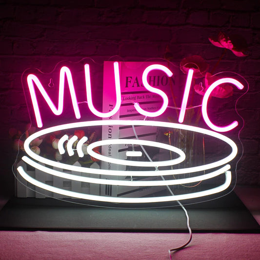 MUSIC Neon Sign - LED Vinyl Record Wall Light for Home, Bar & Studio Decor - Deen neon