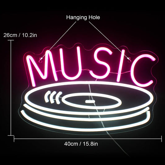 MUSIC Neon Sign - LED Vinyl Record Wall Light for Home, Bar & Studio Decor - Deen neon