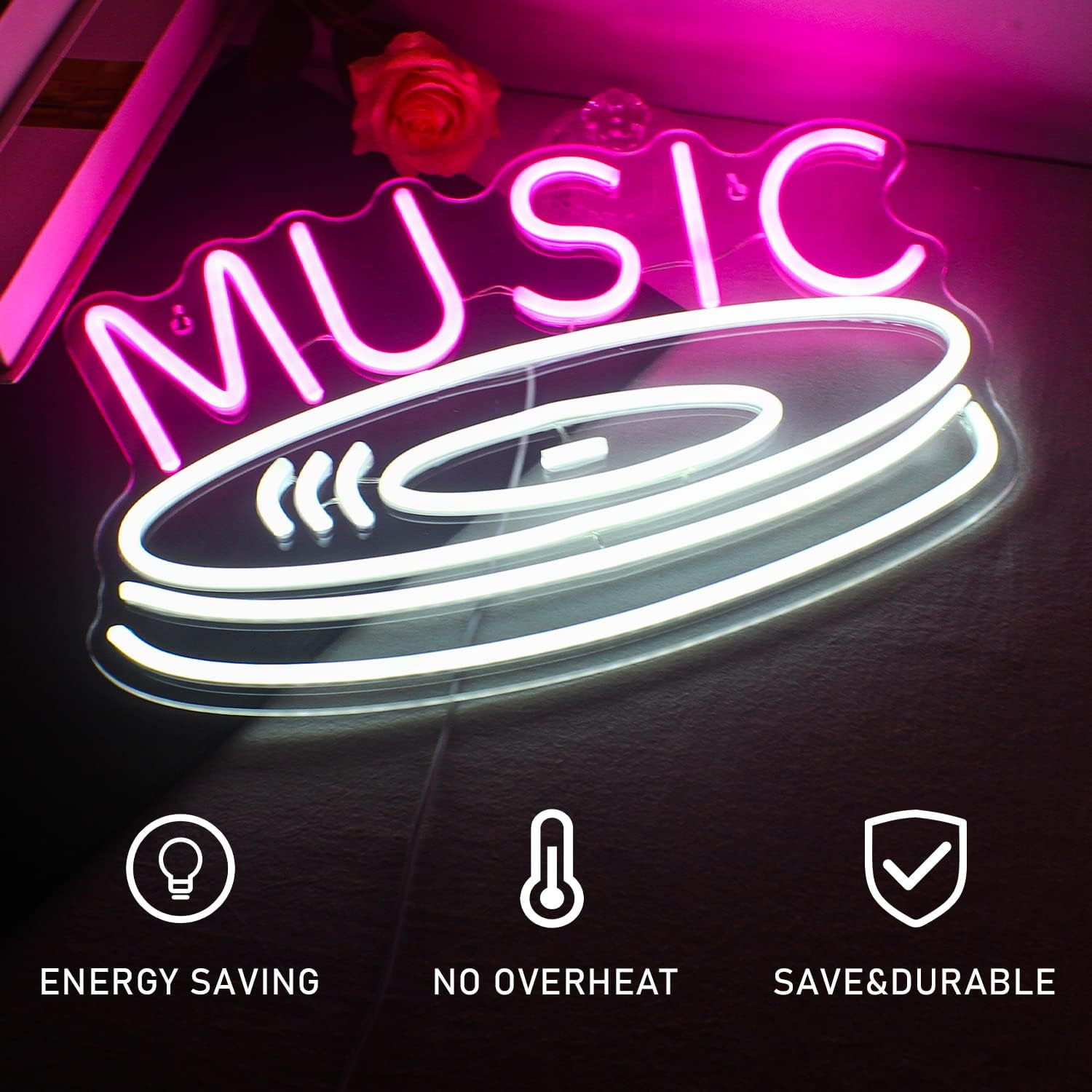MUSIC Neon Sign - LED Vinyl Record Wall Light for Home, Bar & Studio Decor - Deen neon