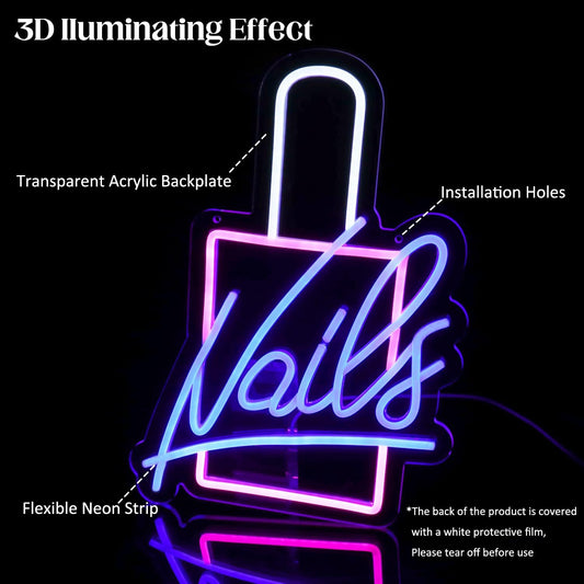 NAILS LED neon sign in nail polish bottle shape for salon wall decor
