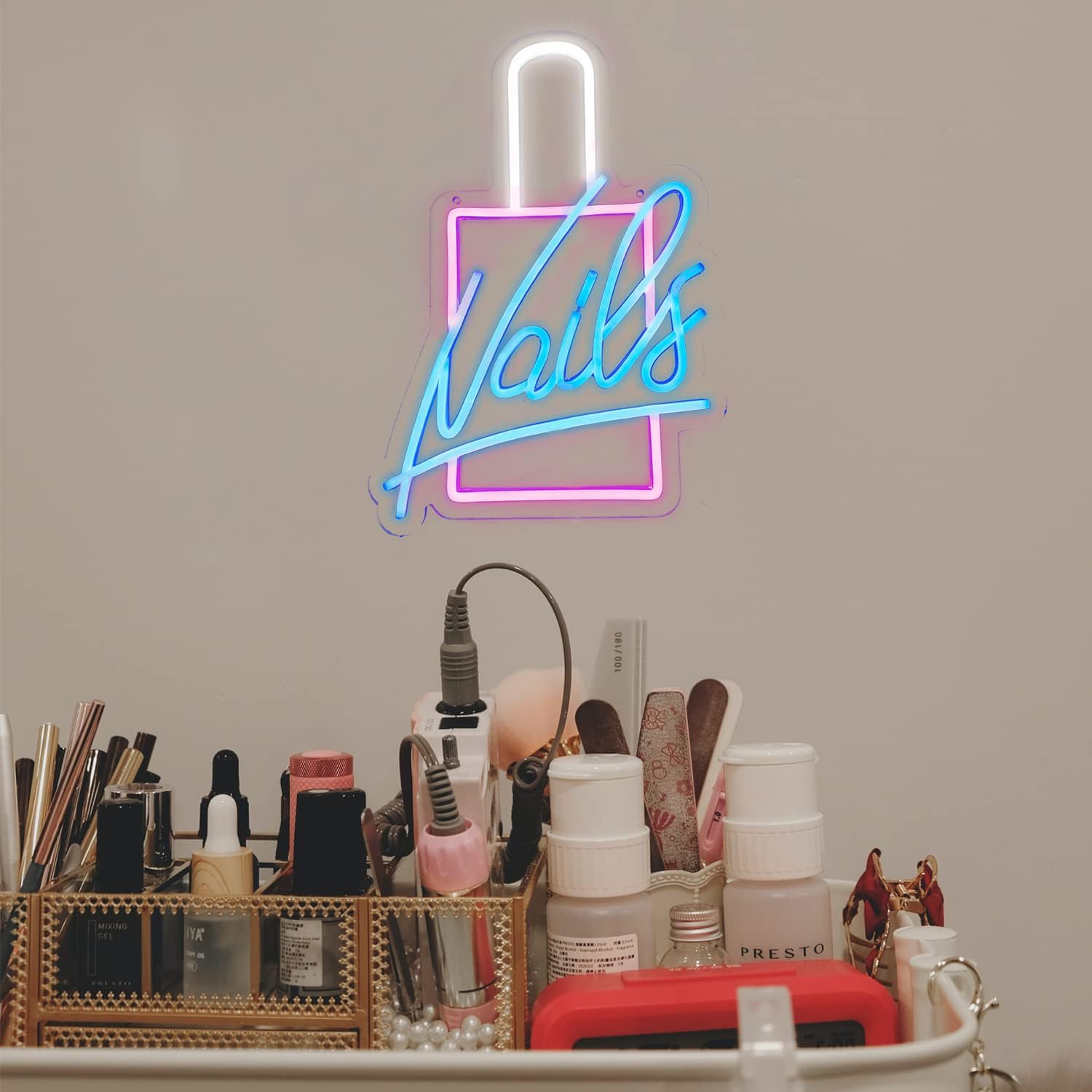 NAILS LED neon sign in nail polish bottle shape for salon wall decor
