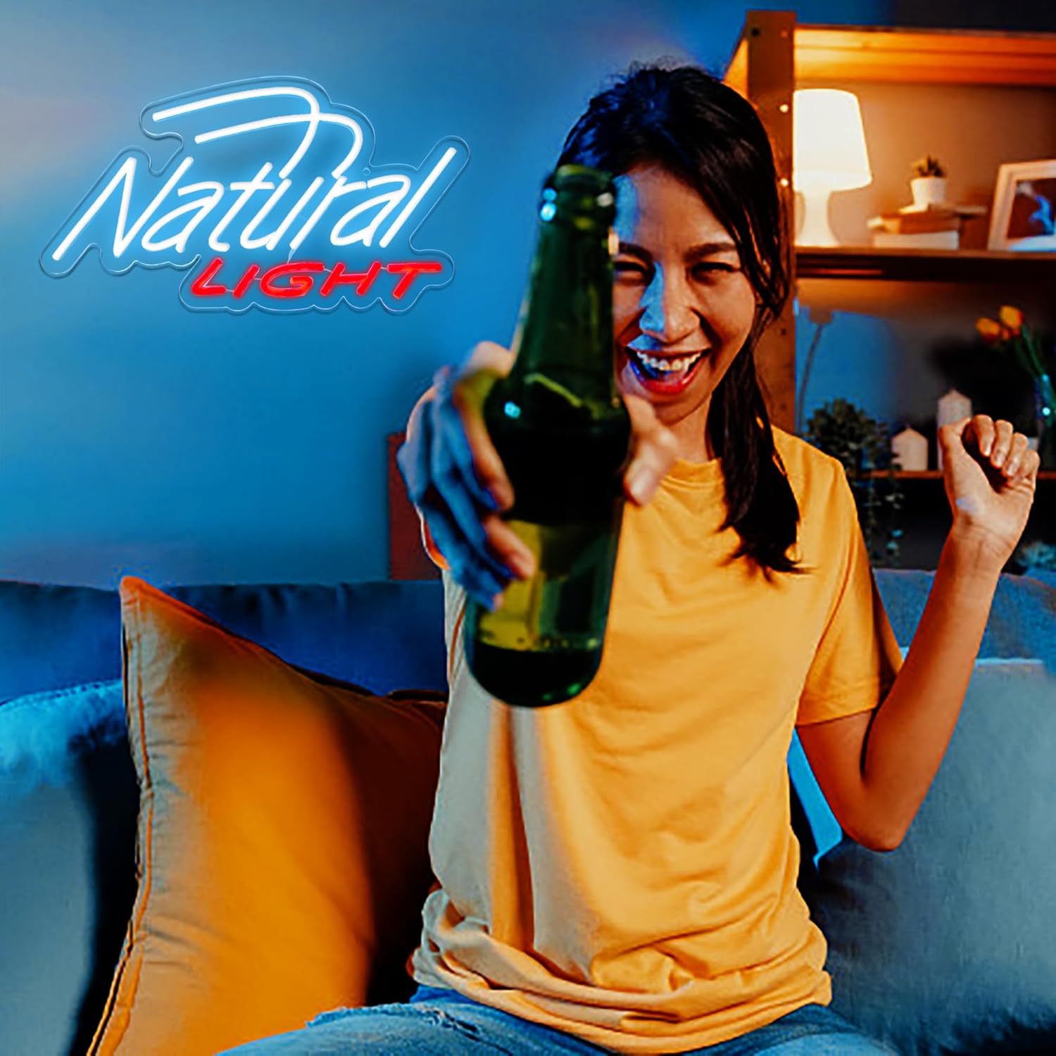 Neon sign displaying the words "Natural Light" in glowing LED lights, perfect for bar wall decor or home beer corner