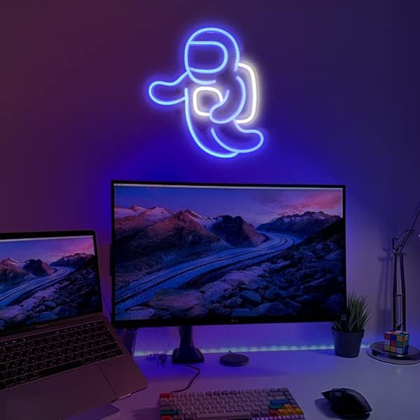 Floating astronaut neon sign – LED space wall decor for kids’ room, gaming space, or sci-fi themed interiors