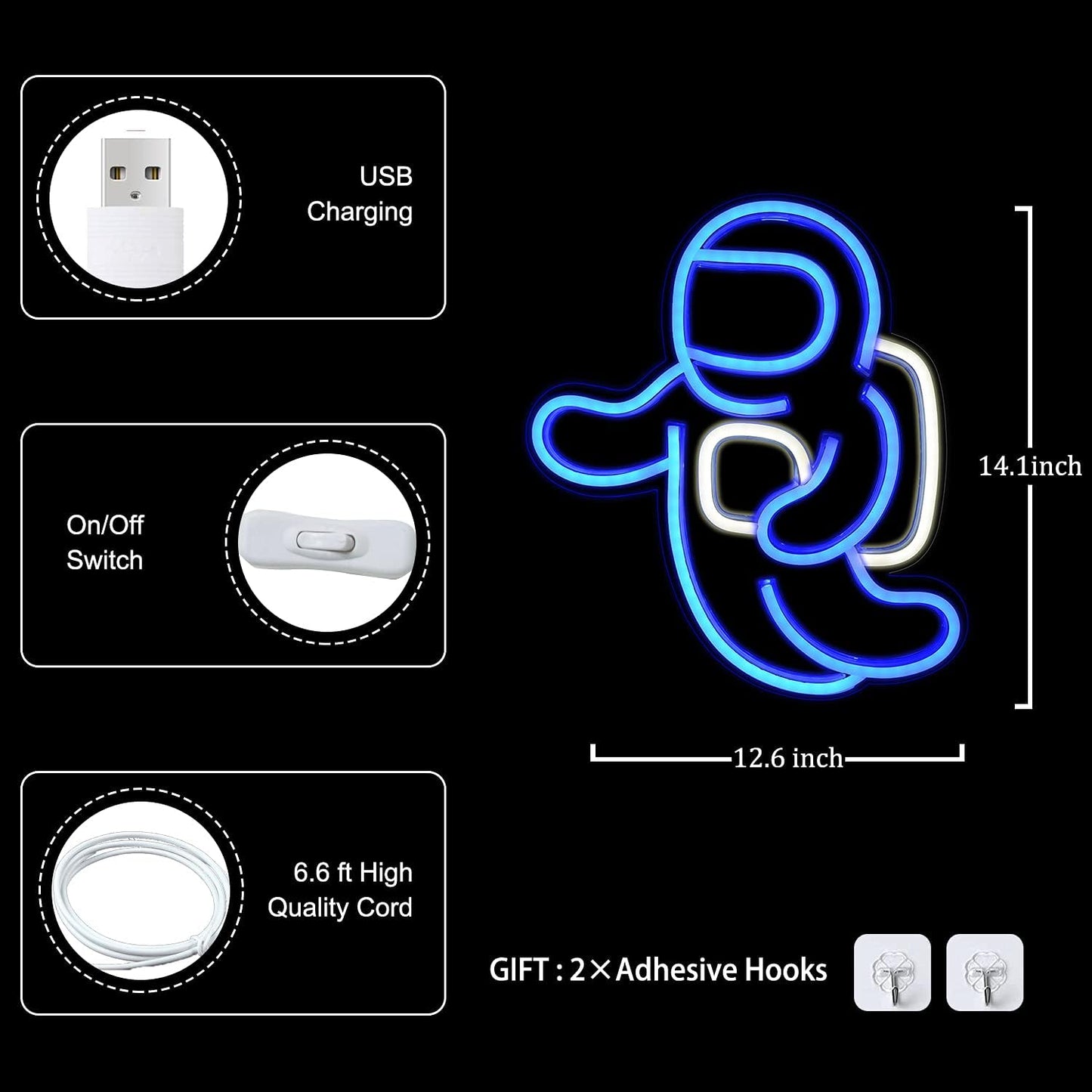 Floating astronaut neon sign – LED space wall decor for kids’ room, gaming space, or sci-fi themed interiors