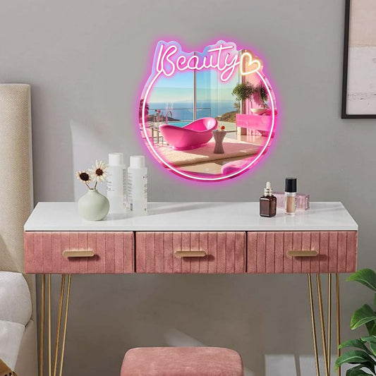 Neon Beauty Sign - 16" LED Mirror Light for Bathroom & Bedroom Decor - Deen neon