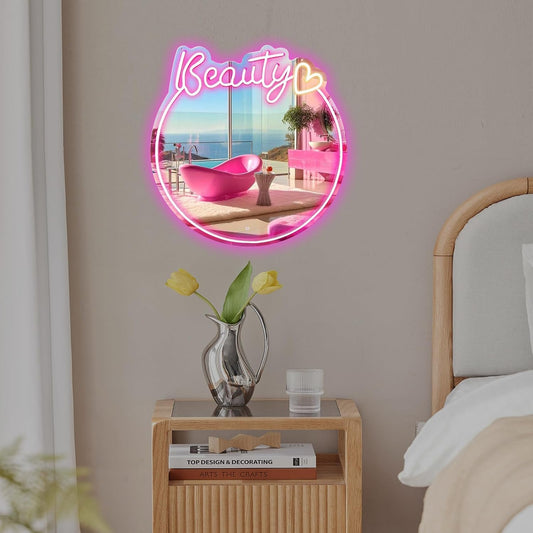 Neon Beauty Sign - 16" LED Mirror Light for Bathroom & Bedroom Decor - Deen neon