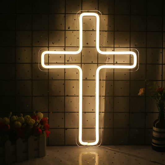 Glowing neon cross light sign for wall decor