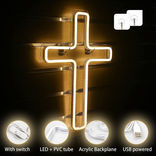 Glowing neon cross light sign for wall decor