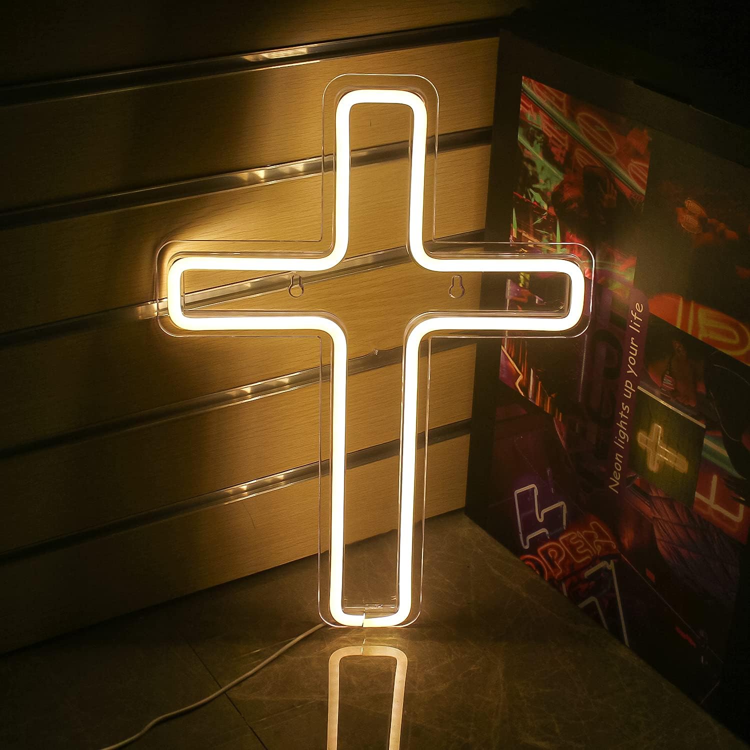 Glowing neon cross light sign for wall decor