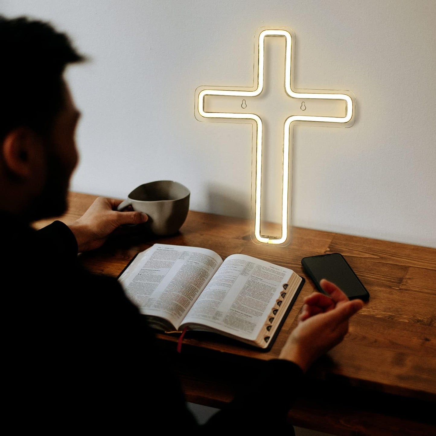 Glowing neon cross light sign for wall decor