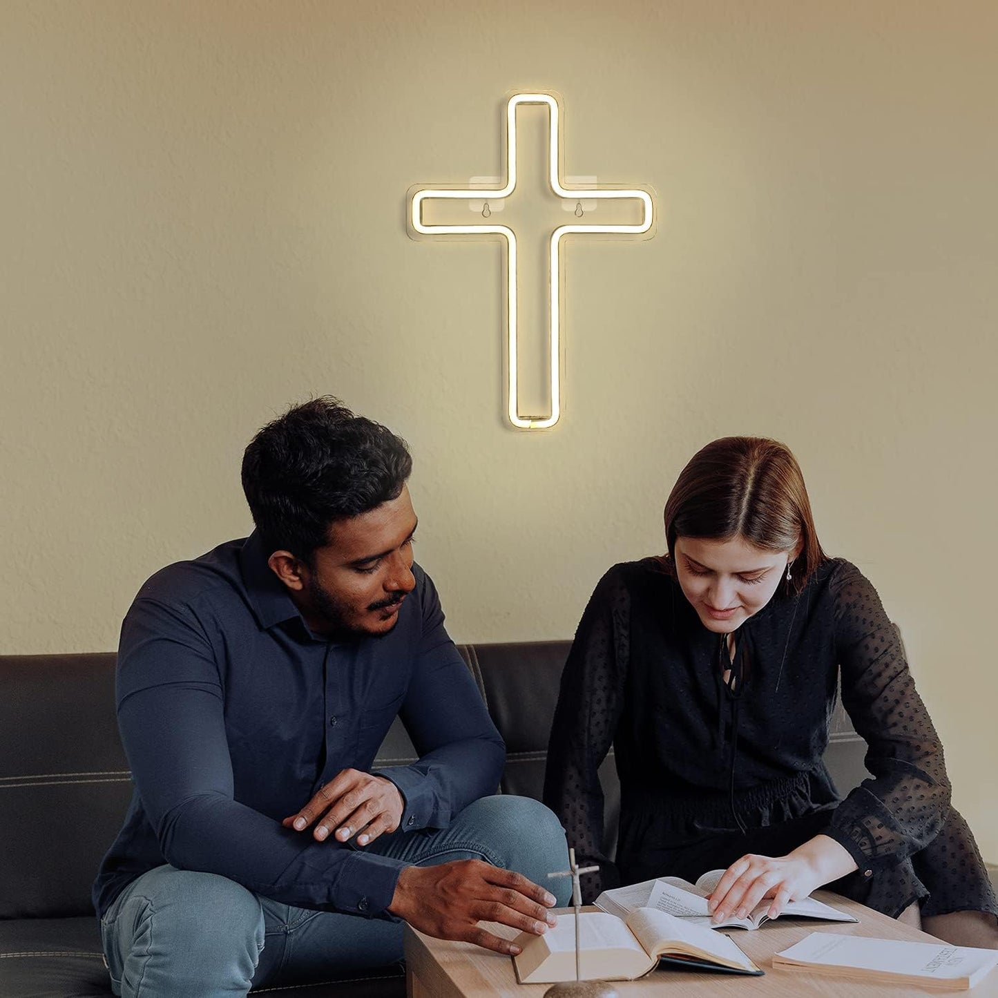 Glowing neon cross light sign for wall decor
